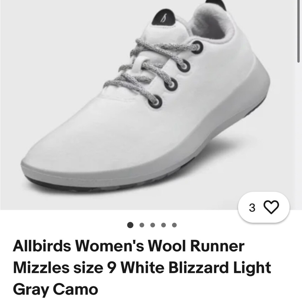 Allbirds Women's Wool Runner
Mizzles size 9 White Blizzard Light
Gray Camo New